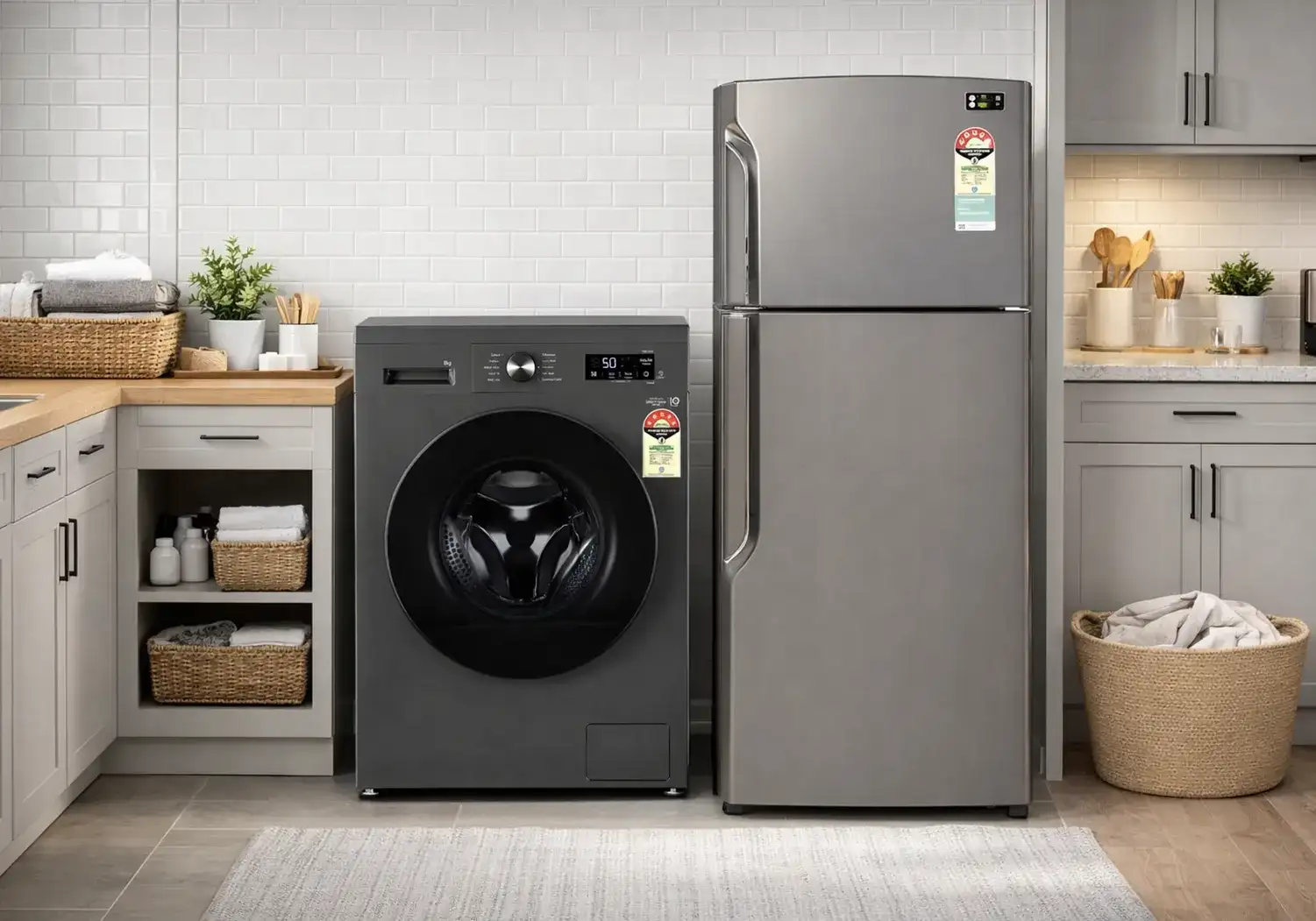 Double Door Fridge & Front Load Washing Machine Combo